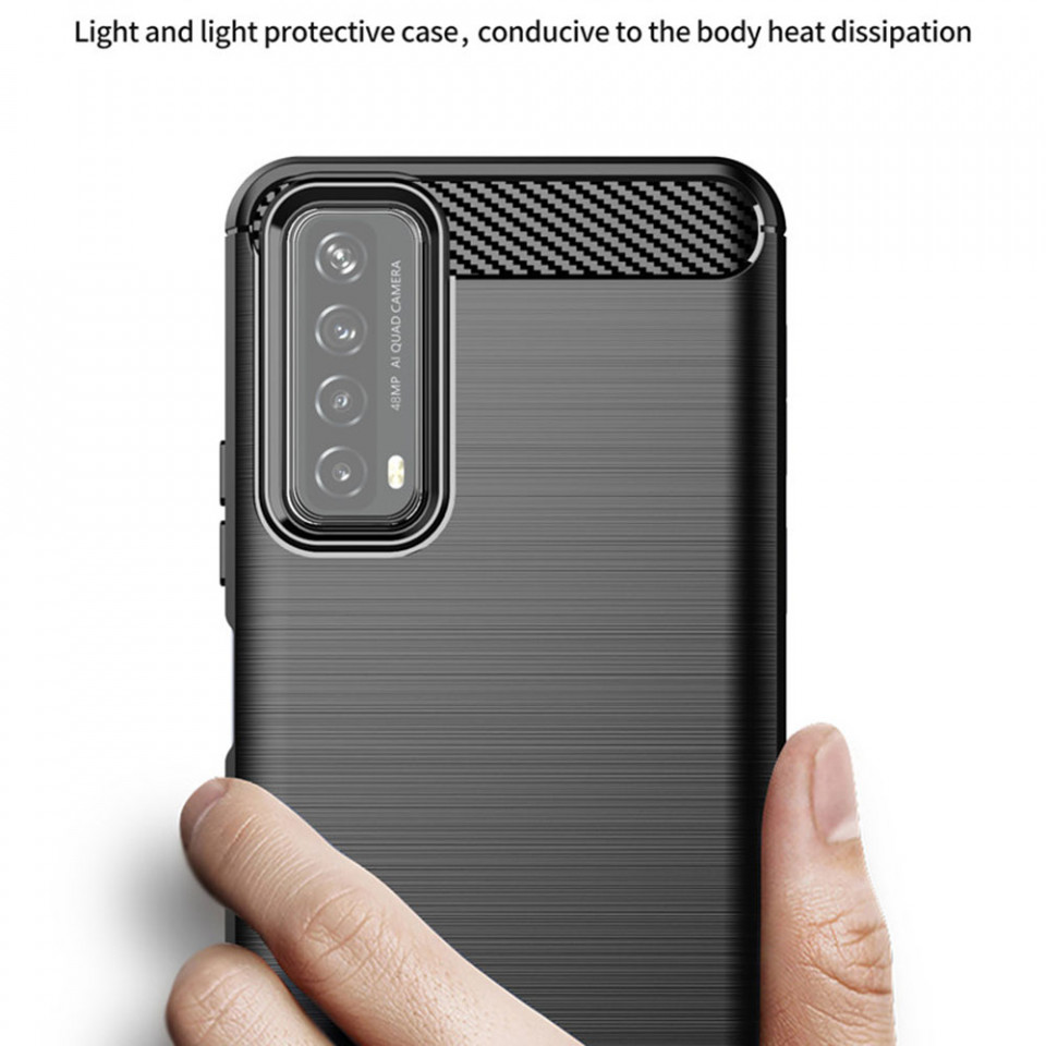 Husa Huawei P Smart 2021 din silicon, Slim, cu textura Fibra Carbon - Negru - 1 | YEO