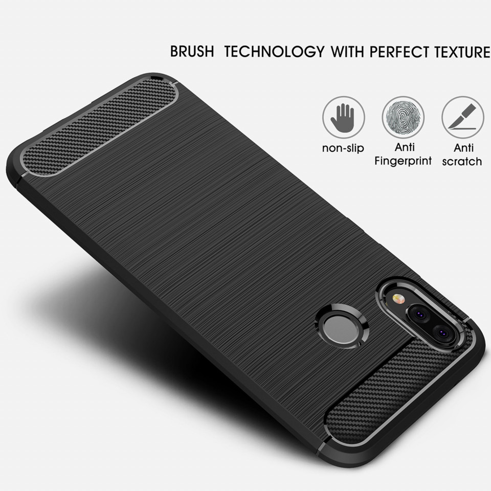 Husa Huawei P20 Lite din silicon, Slim, cu textura Fibra Carbon - Negru - 3 | YEO