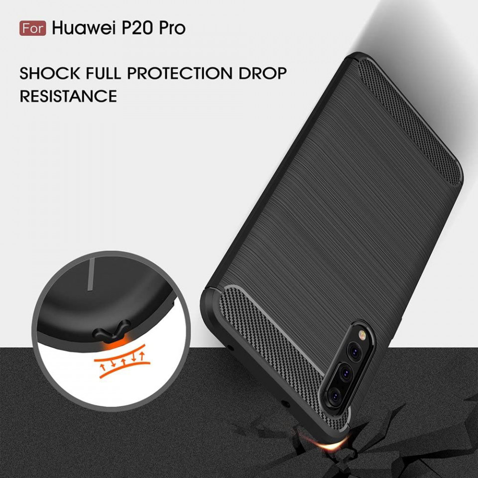 Husa Huawei P20 Pro din silicon, Slim, cu textura Fibra Carbon - Negru - 3 | YEO