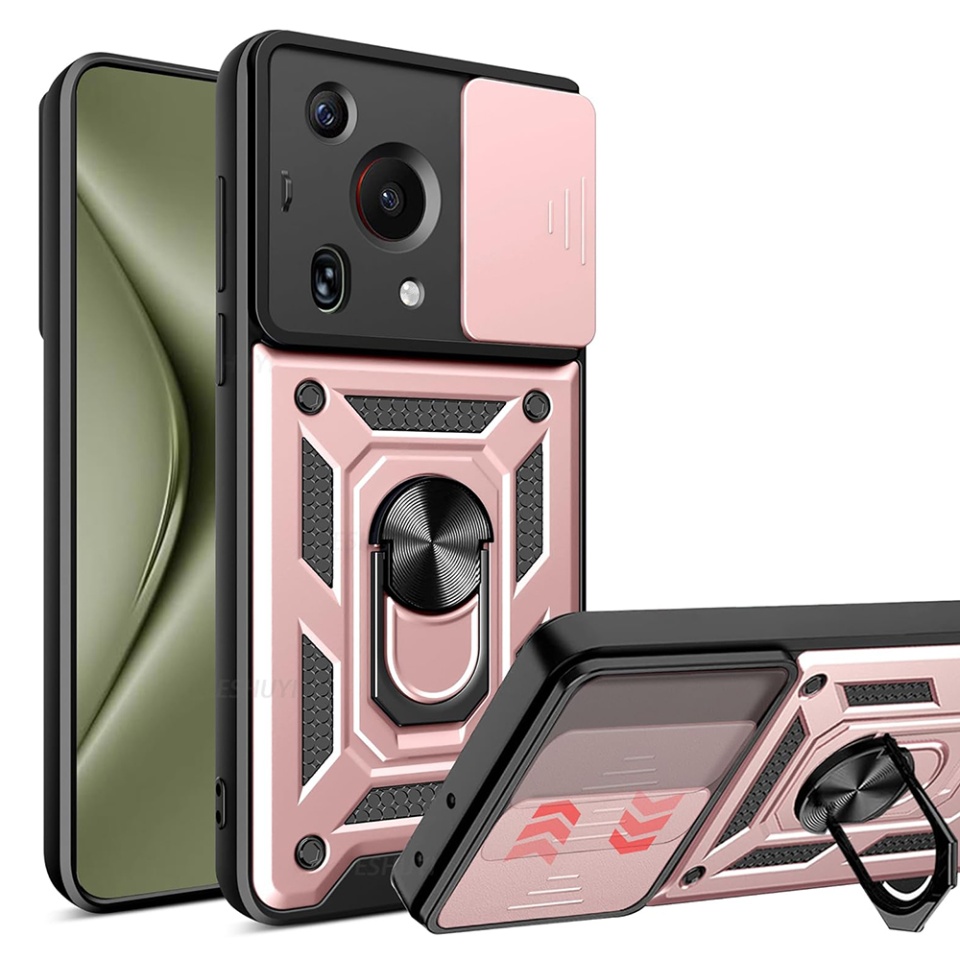 Husa Huawei Pura 70 Ultra cu inel magnetic si protectie camera Skyddar CamShield - Roz