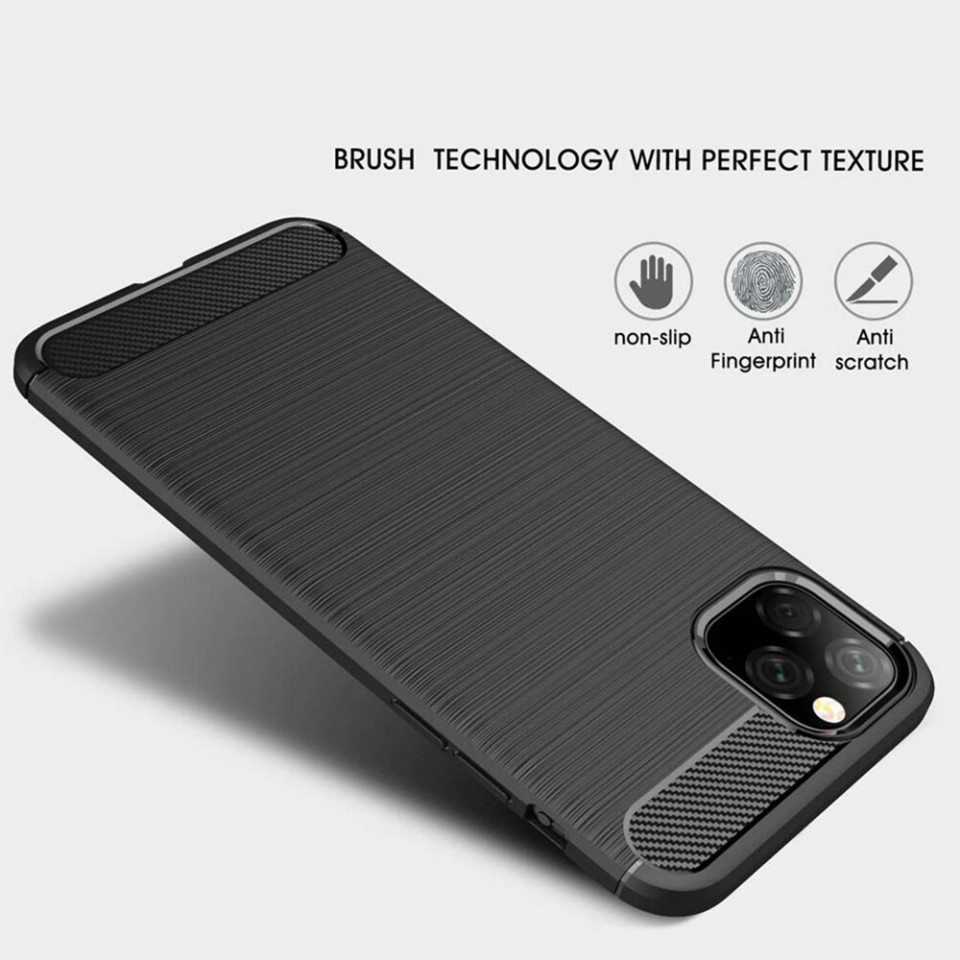 Husa iPhone 11 Pro din silicon, Slim, cu textura Fibra Carbon - Negru - 3 | YEO