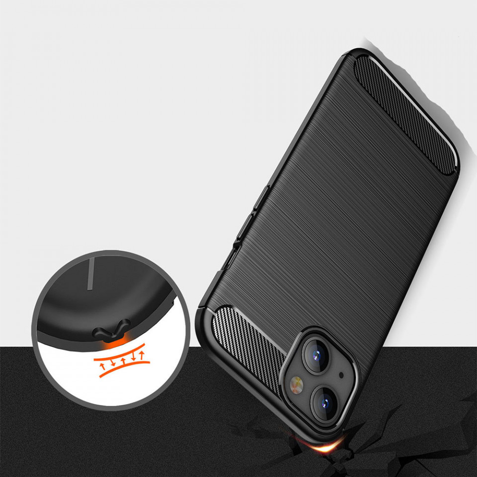 Husa iPhone 13 din silicon, Slim, cu textura Fibra Carbon - Negru - 3 | YEO