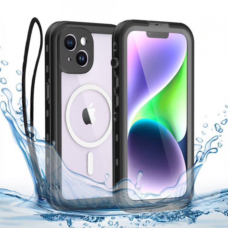 Husa iPhone 14 Plus rezistenta la apa, Waterproof IP68, ShellBox - Negru