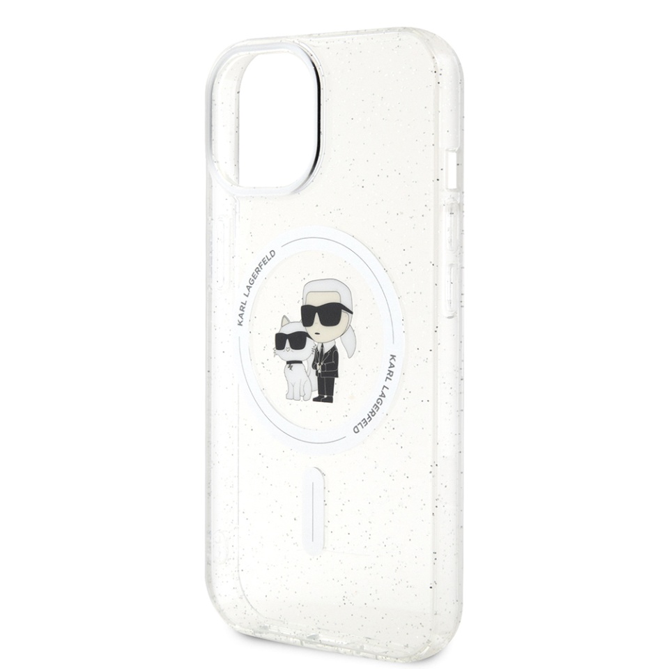 Husa iPhone 15 Plus / iPhone 14 Plus Glitter MagSafe, Karl Lagerfeld - Transparent Karl & Choupette - 2 | YEO