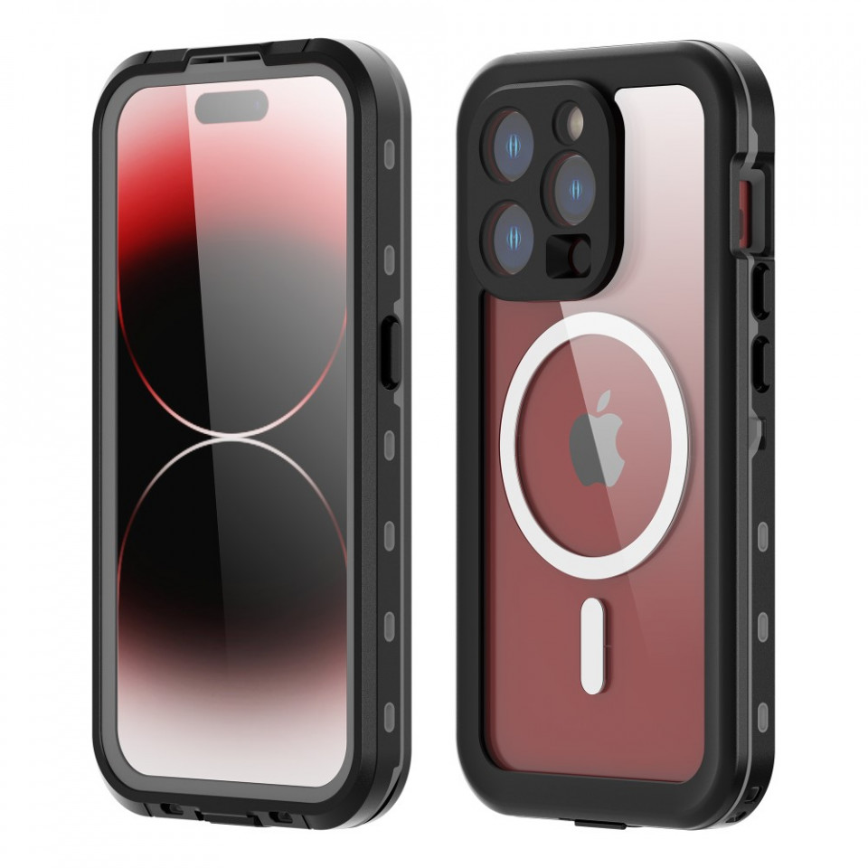 Husa iPhone 15 Pro rezistenta la apa, Waterproof IP68, ShellBox - Negru - 2 | YEO