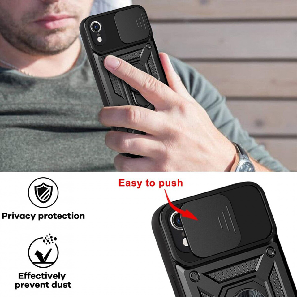 Husa iPhone XR cu inel magnetic si protectie camera Skyddar CamShield - Rose Gold - 2 | YEO