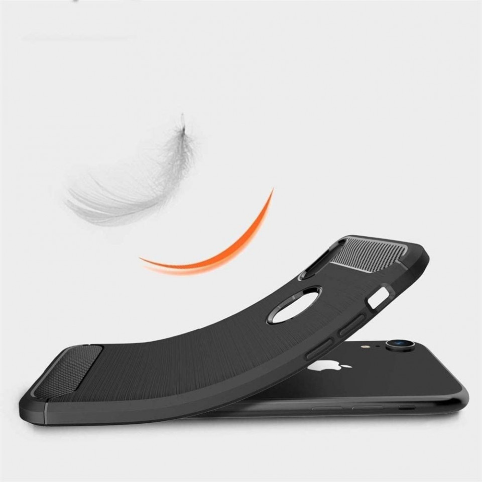 Husa iPhone XR din silicon, Slim, cu textura Fibra Carbon - Negru - 2 | YEO