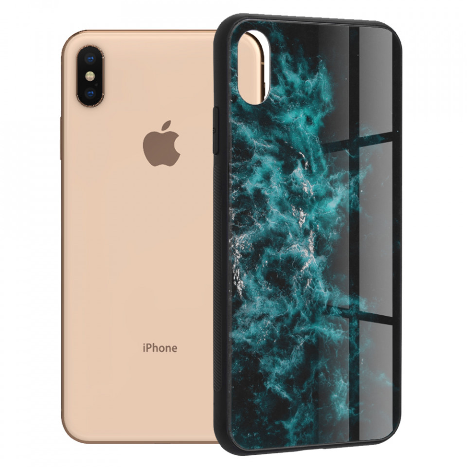 Husa iPhone XS Max cu sticla securizata, Techsuit Glaze - Blue Nebula