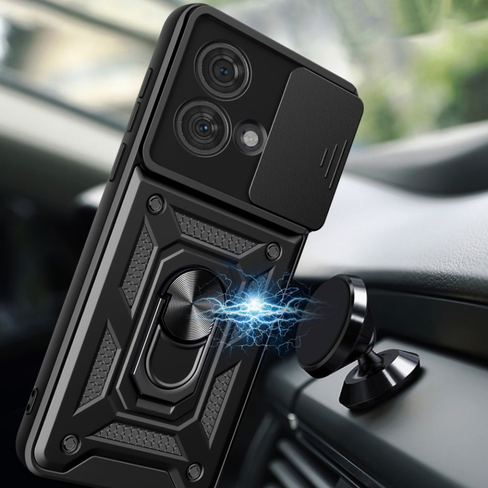 Husa Motorola Edge 50 Ultra cu inel magnetic si protectie camera Skyddar CamShield - Negru - 3 | YEO