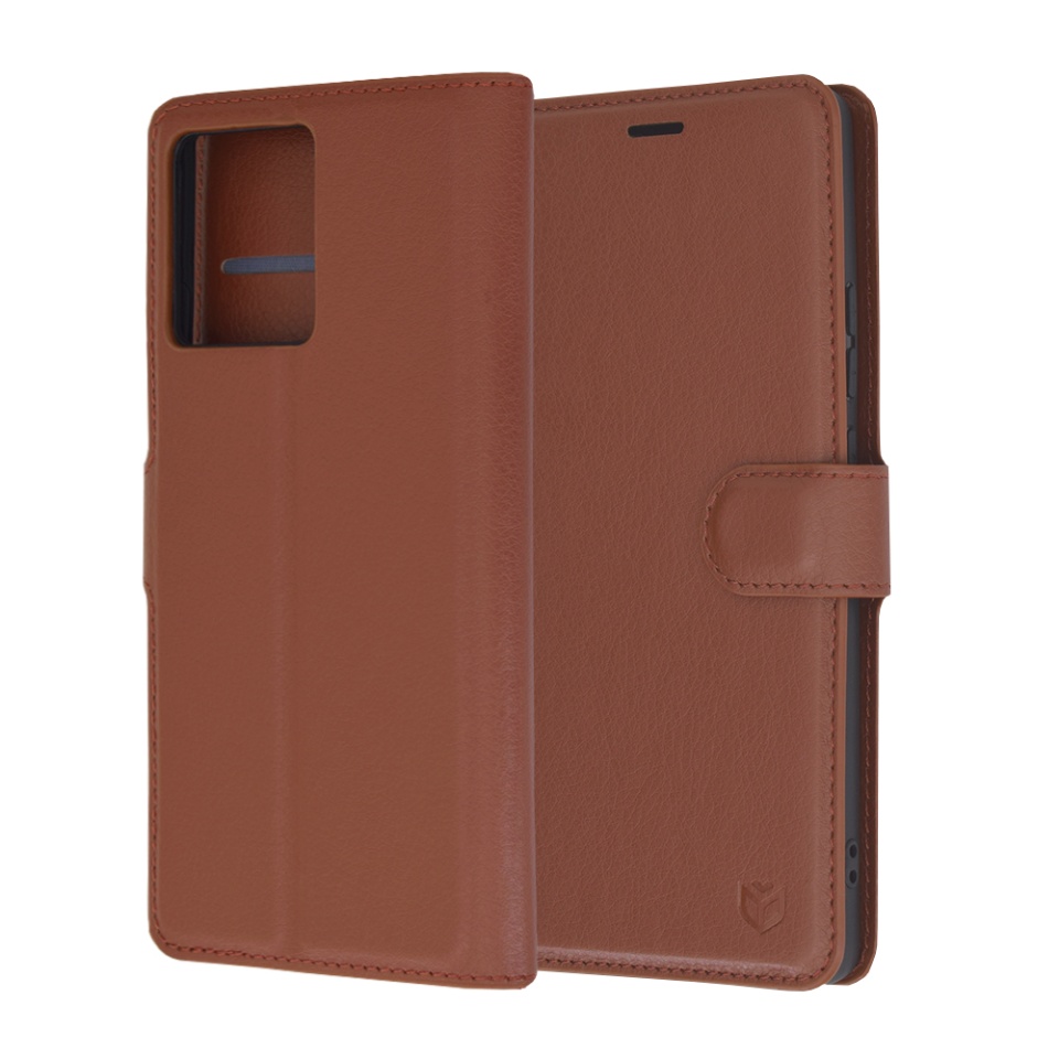 Husa Motorola Edge 50 Ultra tip Carte, cu Portofel Interior, Finisaje Premium, SKYDDAR Leather Wallet - Maro