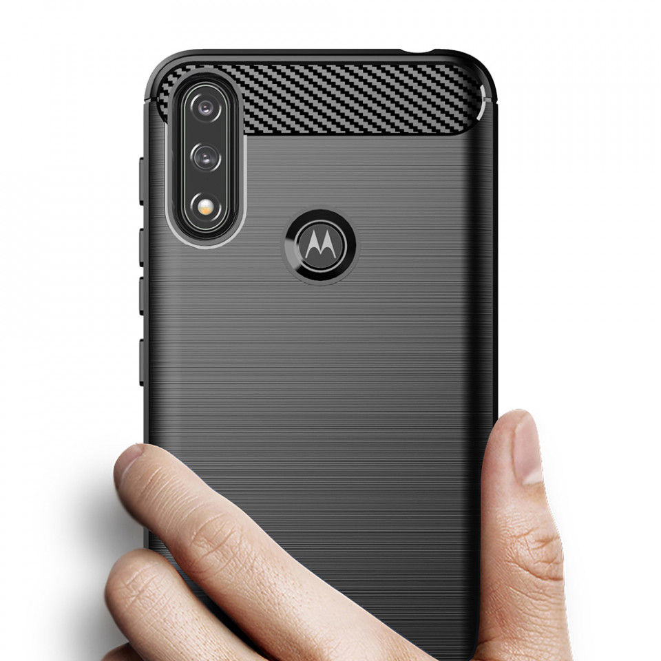 Husa Motorola Moto E7 Power din silicon, Slim, cu textura Fibra Carbon - Negru - 1 | YEO