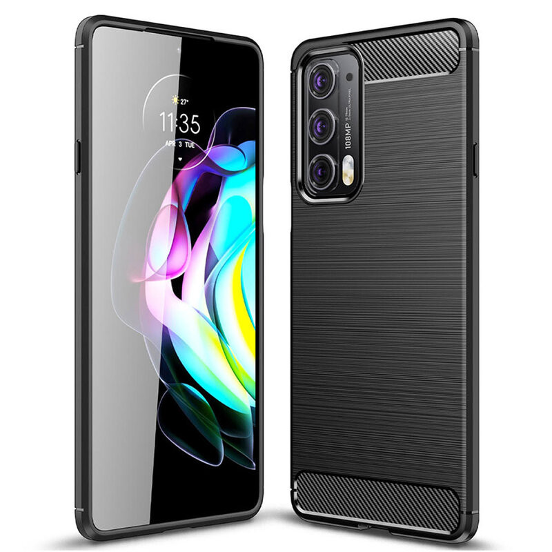 Husa Motorola Moto Edge 20 din silicon, Slim, cu textura Fibra Carbon - Negru