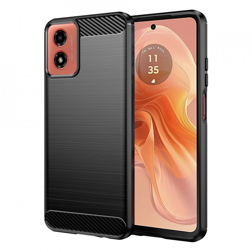 Husa Motorola Moto G04 / Moto G24 / Moto G24 Power / Moto G04s din silicon, Slim, cu textură Fibra Carbon - Negru