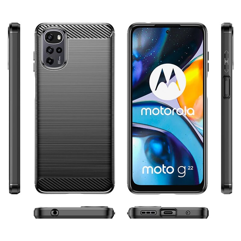 Husa Motorola Moto G22 din silicon, Slim, cu textura Fibra Carbon - Negru - 1 | YEO