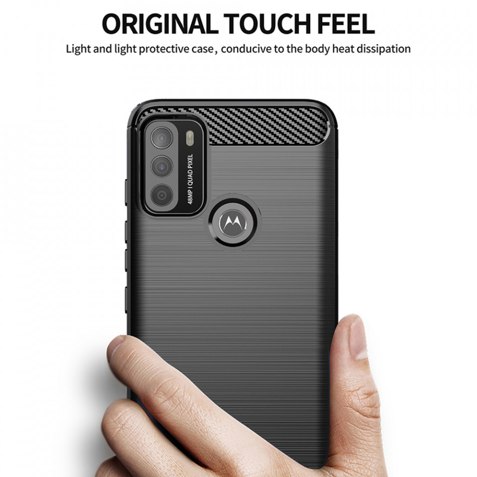 Husa Motorola Moto G50 din silicon, Slim, cu textura Fibra Carbon - Negru - 2 | YEO