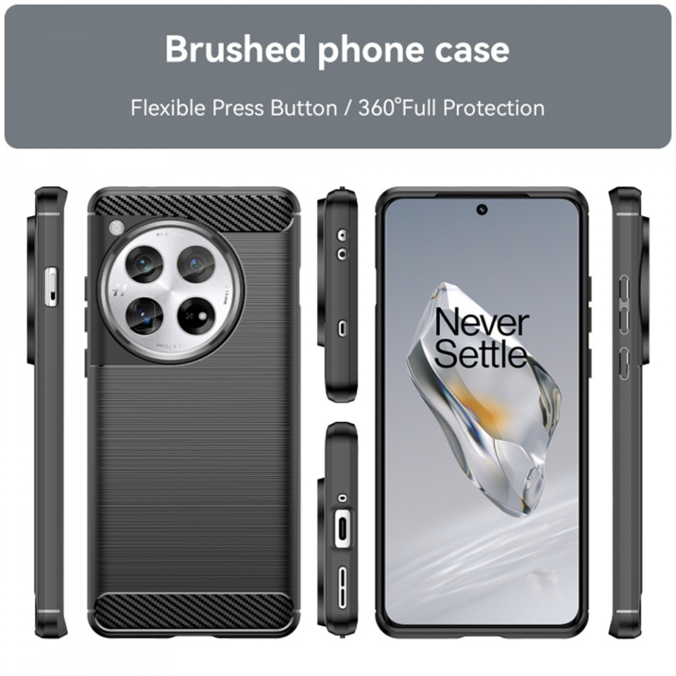 Husa OnePlus 12 din silicon, Slim, cu textură Fibra Carbon - Negru - 1 | YEO