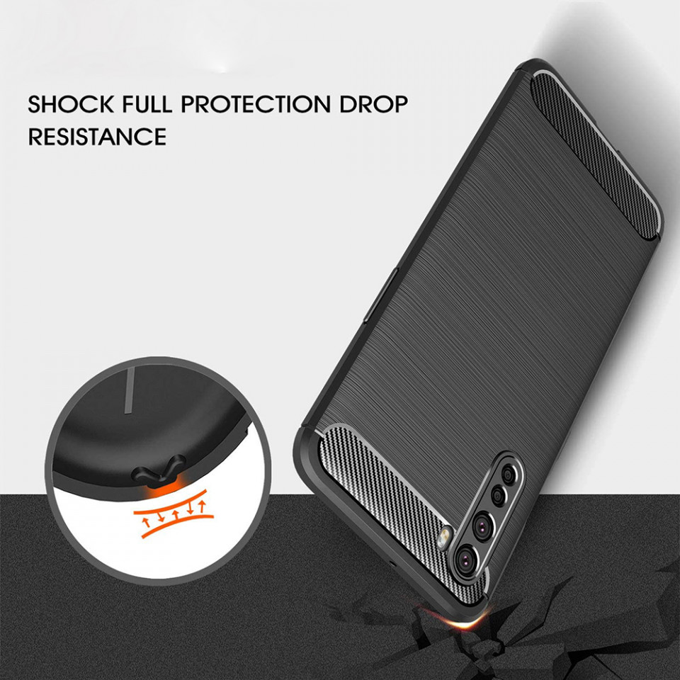 Husa OnePlus Nord 5G din silicon, Slim, cu textura Fibra Carbon - Negru - 3 | YEO