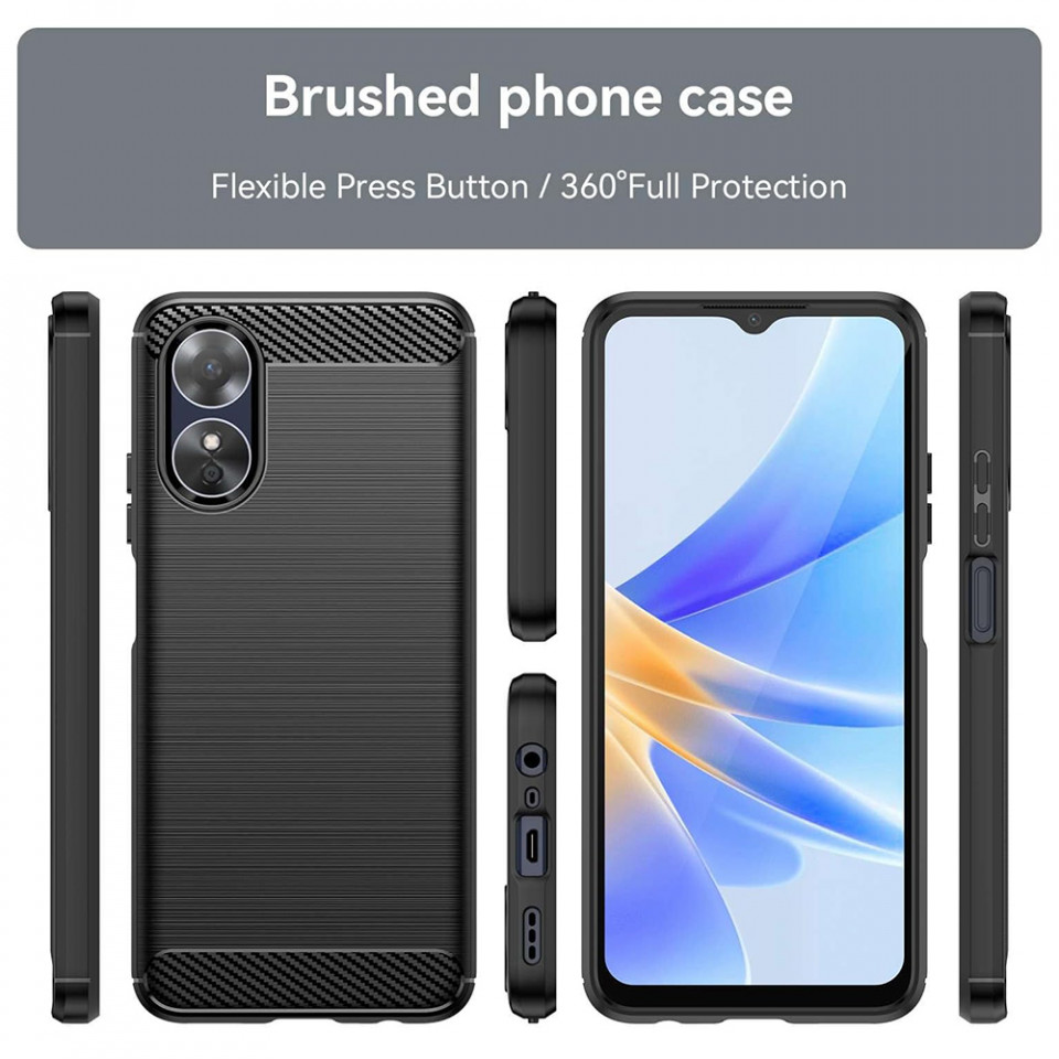 Husa Oppo A17 din silicon, Slim, cu textură Fibra Carbon - Negru - 1 | YEO