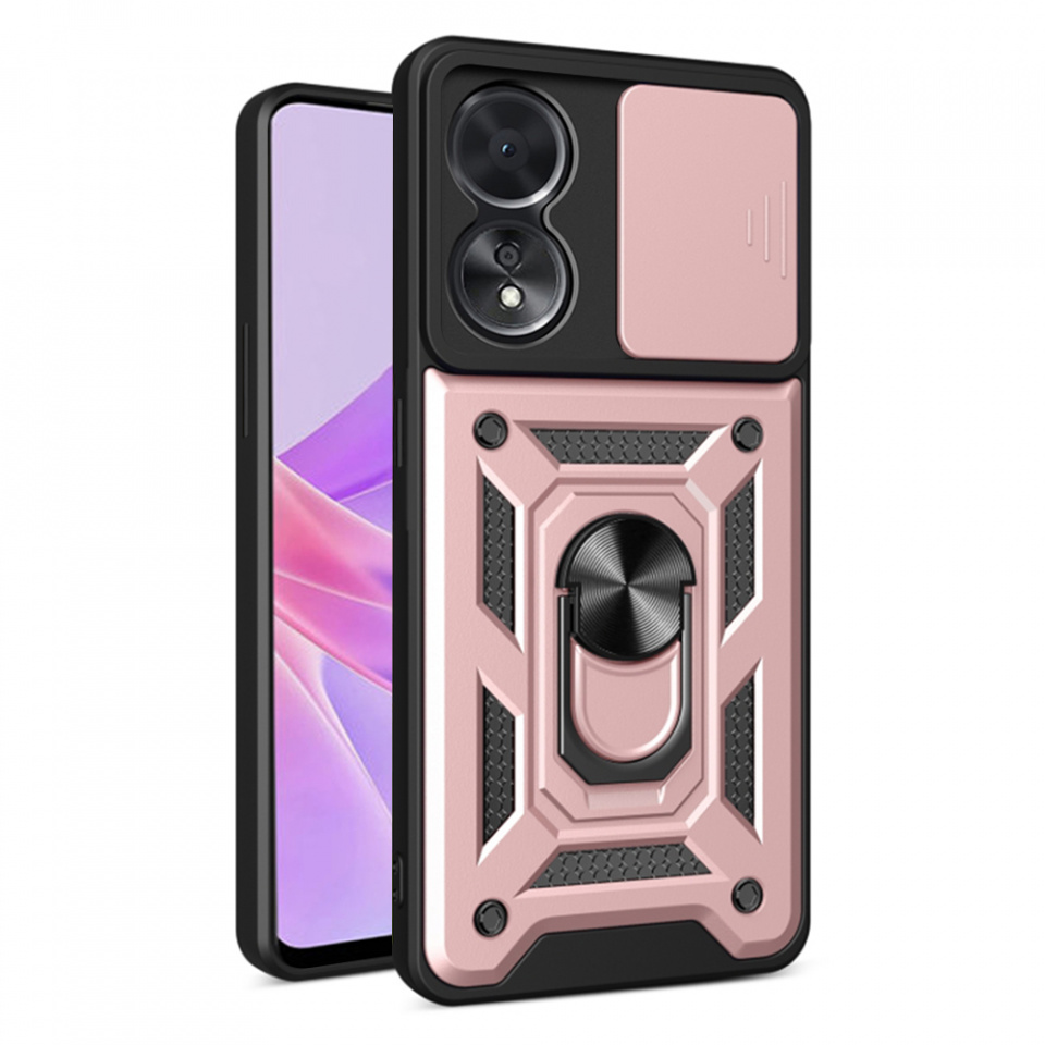 Husa Oppo A58 5G / A78 5G cu inel magnetic si protectie camera Skyddar CamShield - Rose Gold