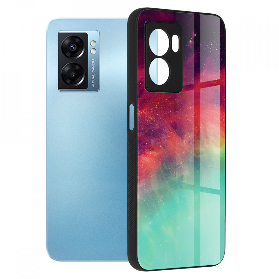 Husa Oppo A77 cu sticla securizata, Techsuit Glaze - Fiery Ocean