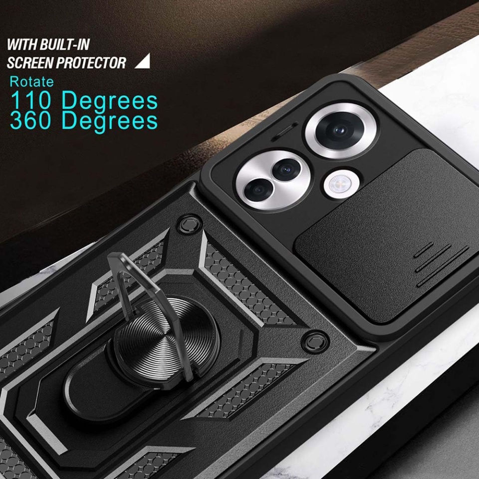 Husa Oppo Reno11 F cu inel magnetic si protectie camera Skyddar CamShield - Negru - 3 | YEO