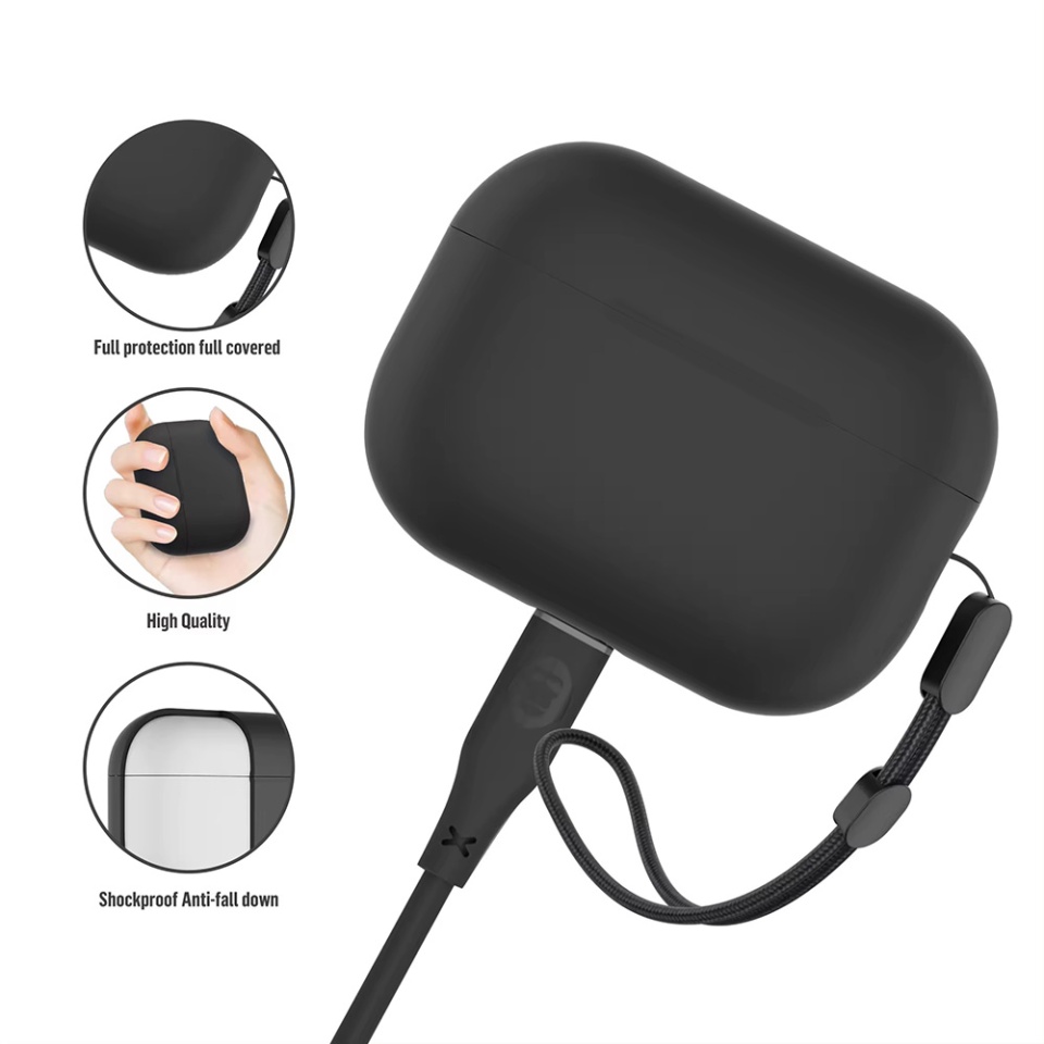 Husa pentru AirPods Pro 2 din silicon moale, Blueo Liquid Silicone, Negru - 3 | YEO