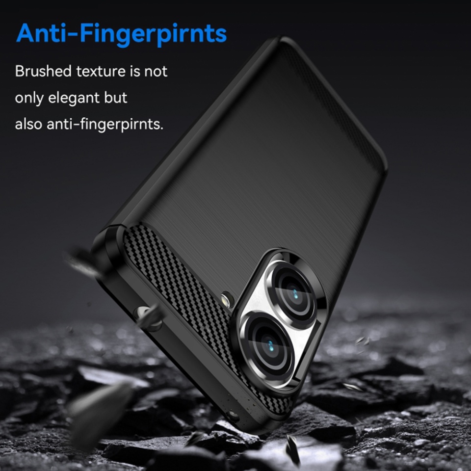 Husa pentru Asus Zenfone 9 / Zenfone 10, SKYDDAR INNOVATION, Carbon Silicone, din Silicon Slim, cu textura Fibra Carbon, set cu sticker, Negru - 3 | YEO