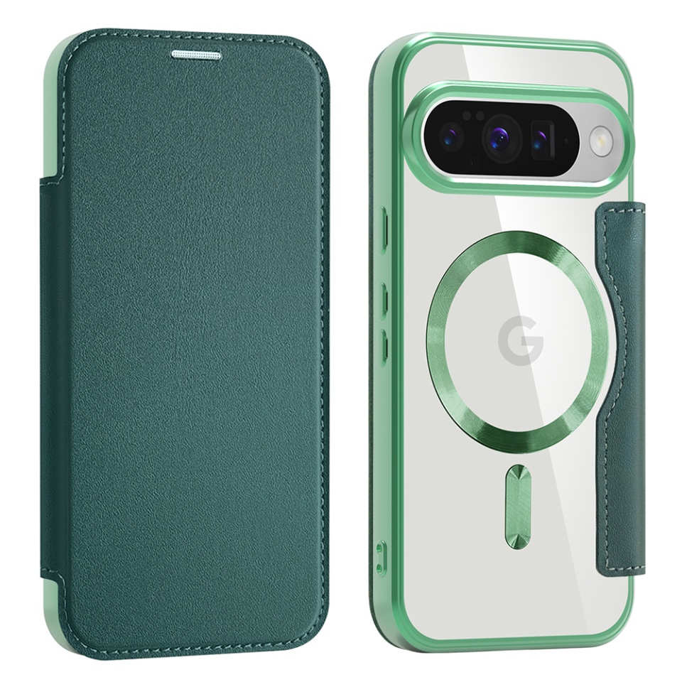 Husa pentru Google Pixel 10 / Pixel 10 Pro tip carte, SKYDDAR INOVATION, SmartMag Book, Magsafe, RFiD, Suport Carduri, set cu sticker, Verde - 1 | YEO