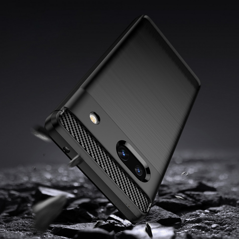 Husa pentru Google Pixel 7a din silicon, SLIM, cu textură Fibra Carbon Skyddar - Negru - 2 | YEO