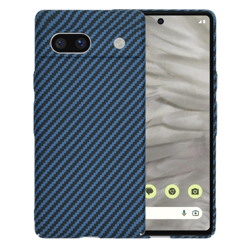 Husa pentru Google Pixel 7a, Finisaj Premium cu Textura de Carbon, Design Elegant, SKDR CarbonFlex - Cyan