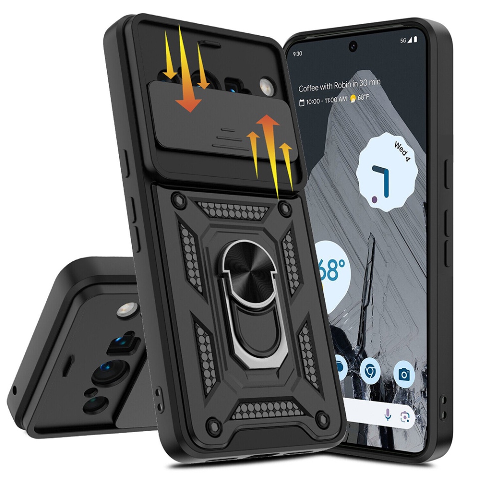 Husa pentru Google Pixel 8 Pro, SKYDDAR INNOVATION, CamShield, Inel magnetic, set cu sticker, Negru - 2 | YEO