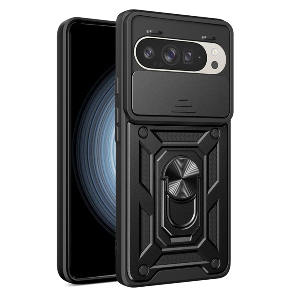Husa pentru Google Pixel 9 / Pixel 9 Pro, SKYDDAR INNOVATION, CamShield, Inel magnetic, set cu sticker, Negru