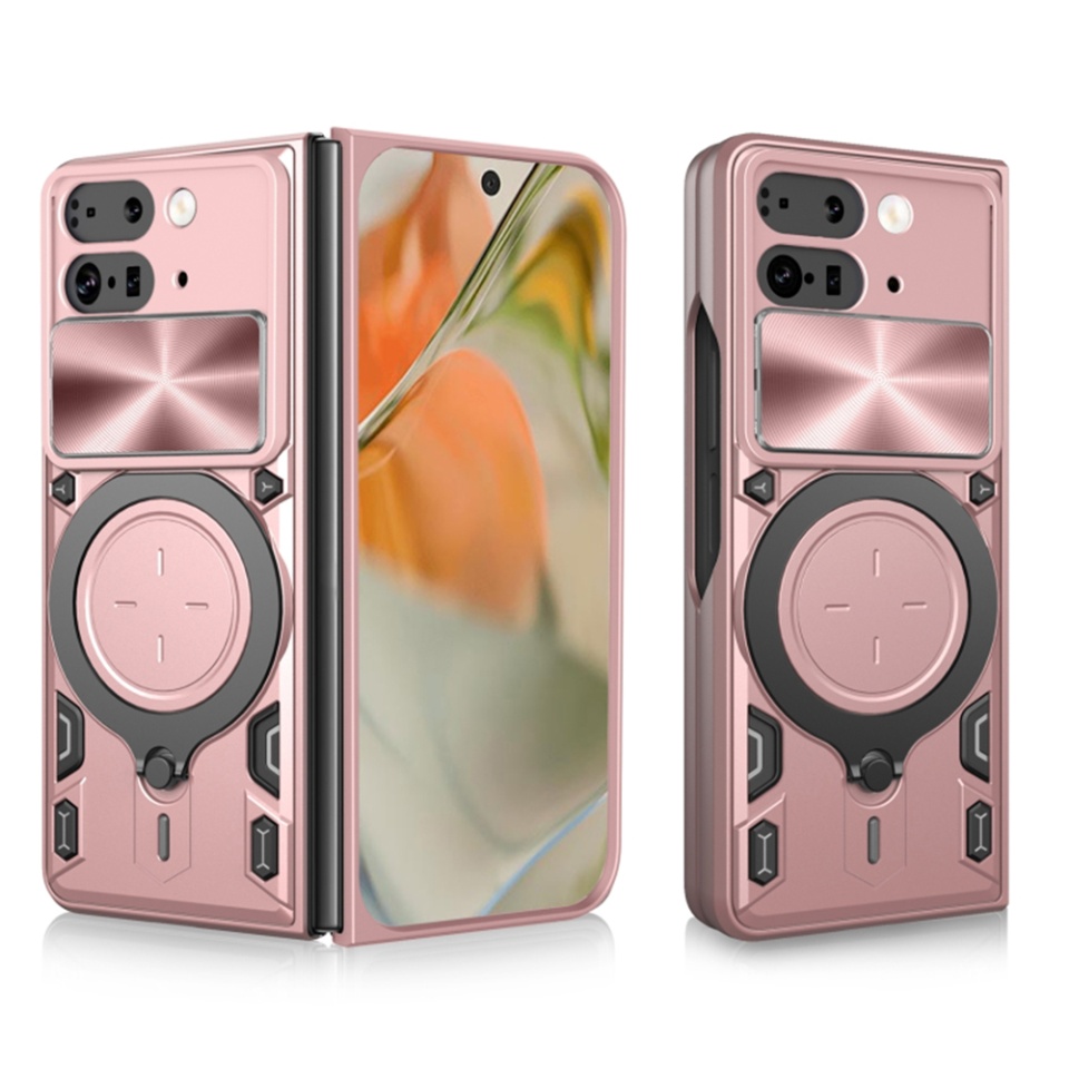 Husa pentru Google Pixel 9 Pro Fold, cu inel magnetic si suport ajustabil, protectie completa camera, SKDR SafeCover - Roz auriu