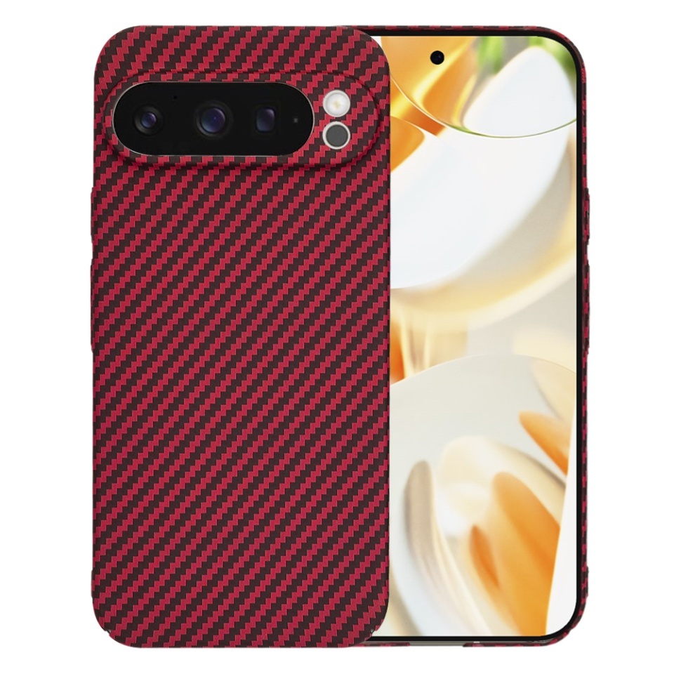 Husa pentru Google Pixel 9 Pro, SKYDDAR INNOVATION, textura carbon, Carbonite FiberShell, set cu sticker, Rosu,