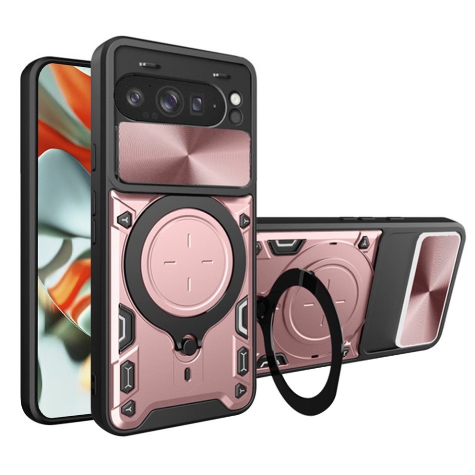 Husa pentru Google Pixel 9 Pro XL, SKYDDAR INNOVATION, CamGuard Pro, Inel Magnetic, Protectie Camera, set cu sticker, Roz auriu