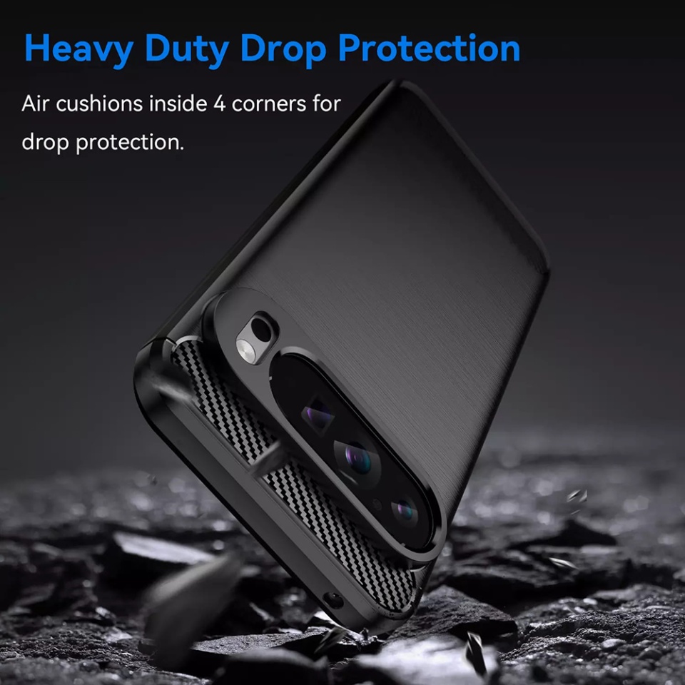 Husa pentru Google Pixel 9 Pro XL, SKYDDAR INNOVATION, Carbon Silicone, din Silicon Slim, cu textura Fibra Carbon, set cu sticker, Albastru - 2 | YEO