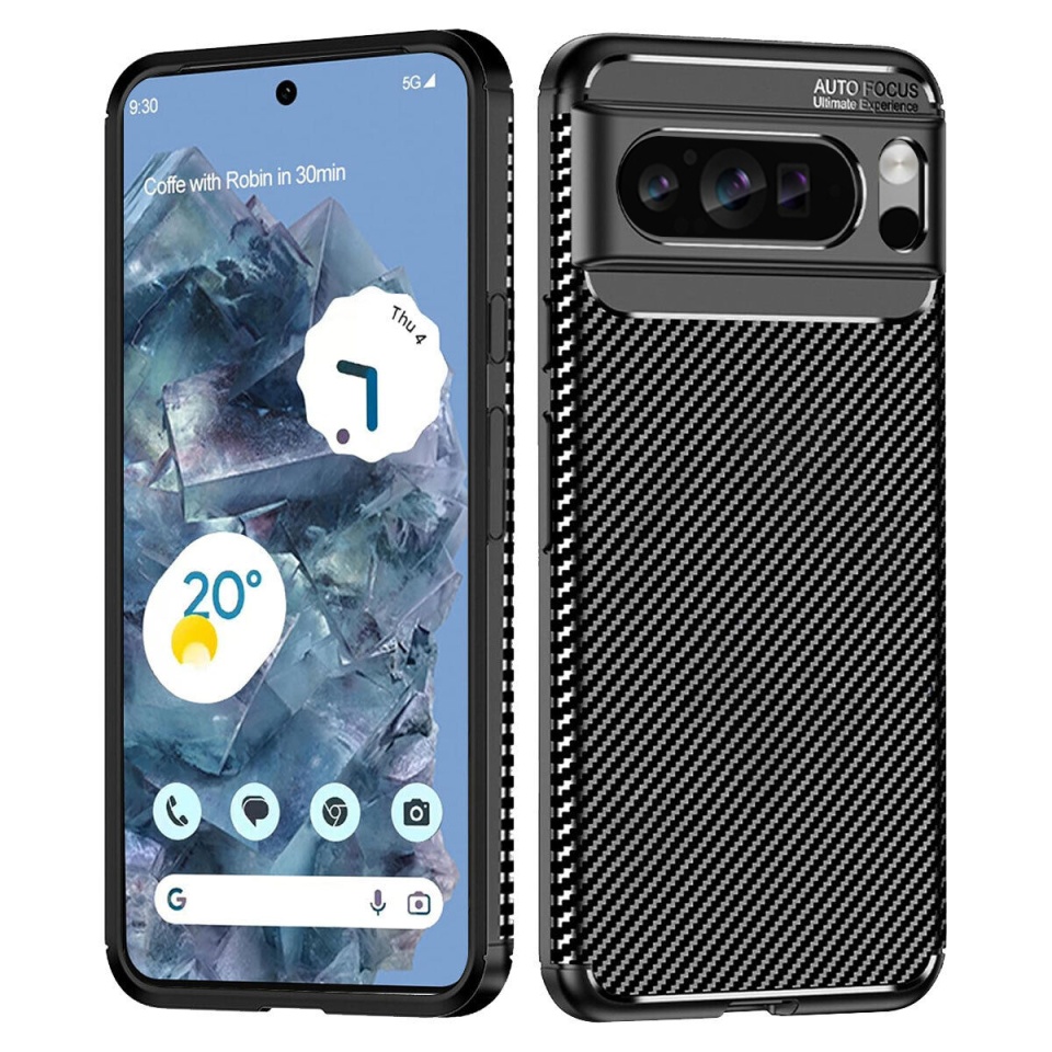 Husa pentru Google Pixel 9 Pro XL, SKYDDAR INNOVATION, CarbonFiber, Antisoc, Negru, set cu sticker