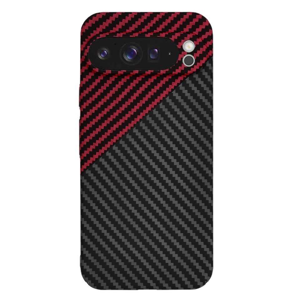 Husa pentru Google Pixel 9 Pro XL, SKYDDAR INNOVATION, textura carbon, Carbonite FiberShell, set cu sticker, Rosu inchis, - 2 | YEO