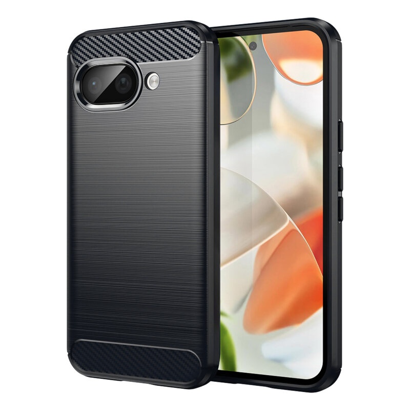Husa pentru Google Pixel 9a din Silicon Premium, Slim, cu textura Fibra Carbon - Negru