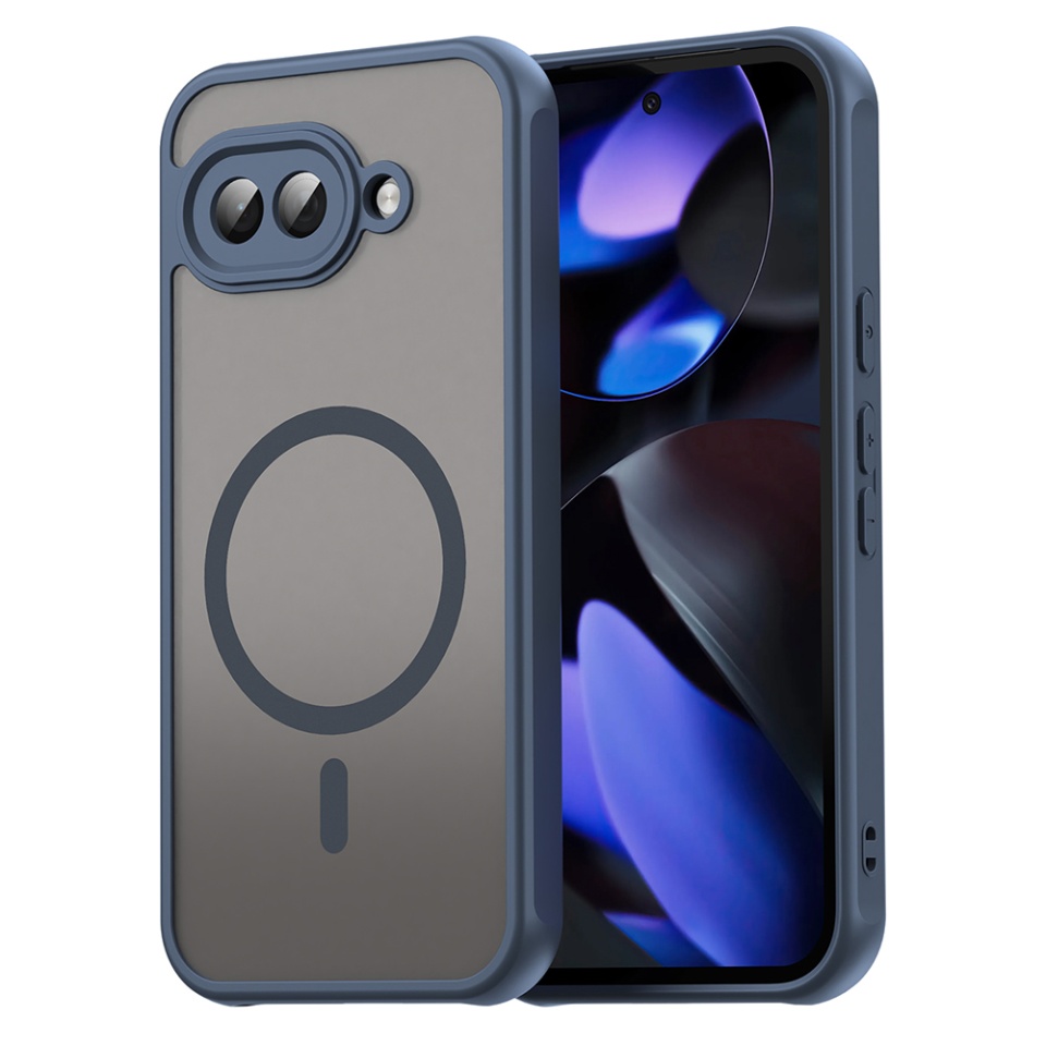 Husa pentru Google Pixel 9a, SKYDDAR INNOVATION, HaloFrost MagSafe II, Antisoc, set cu sticker, Bleumarin