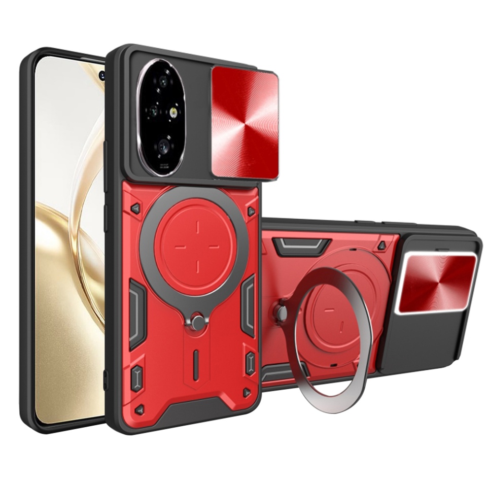 Husa pentru Honor 200, SKYDDAR INNOVATION, CamGuard Pro, Inel Magnetic, Protectie Camera, set cu sticker, Rosu