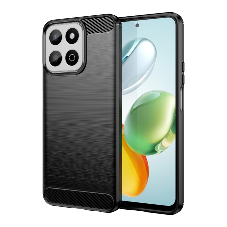 Husa pentru Honor 200 Smart din Silicon Premium, Slim, cu textura Fibra Carbon - Negru