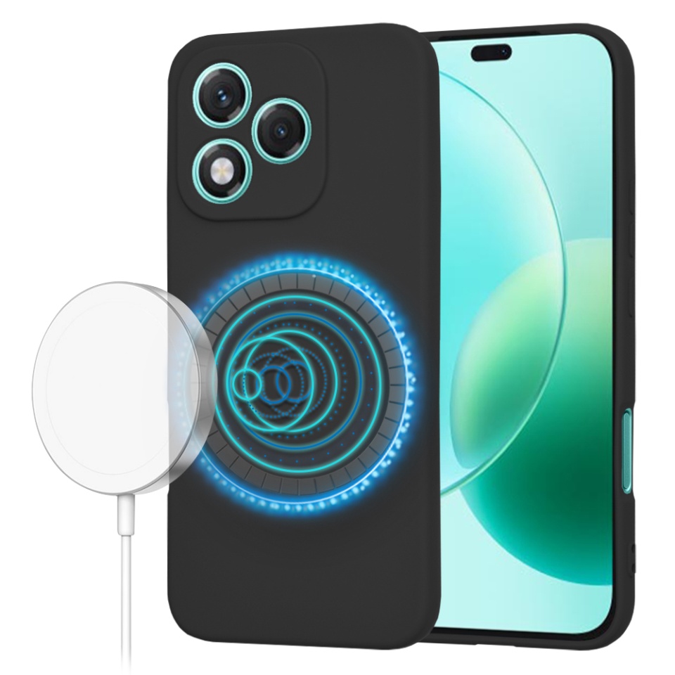 Husa pentru Honor 400 Lite, SKYDDAR INNOVATION, din Silicon Catifelat, SoftFlex Magsafe, set cu sticker, Negru