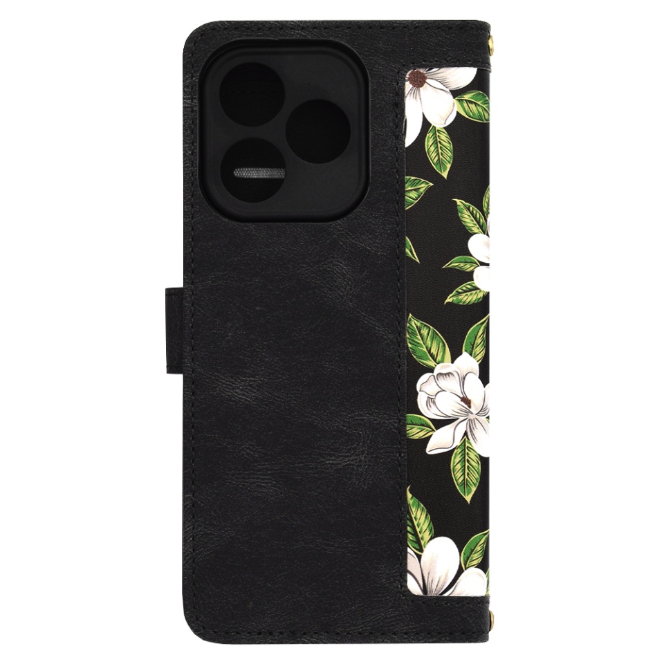Husa pentru Honor 400 Lite, SKYDDAR INNOVATION, Floral Wallet, din Piele Ecologică cu Design Floral, Protecție 360°, Stand Integrat, Buzunare pentru Carduri, Negru, set cu sticker - 3 | YEO