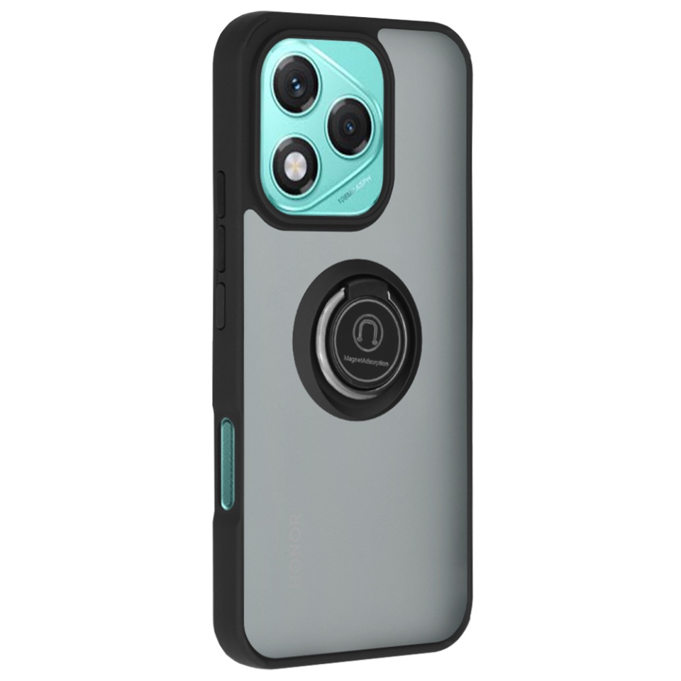 Husa pentru Honor 400 Lite, SKYDDAR INNOVATION, Glinth cu Inel Rotativ 360° Magnetic, Negru, set cu sticker - 1 | YEO