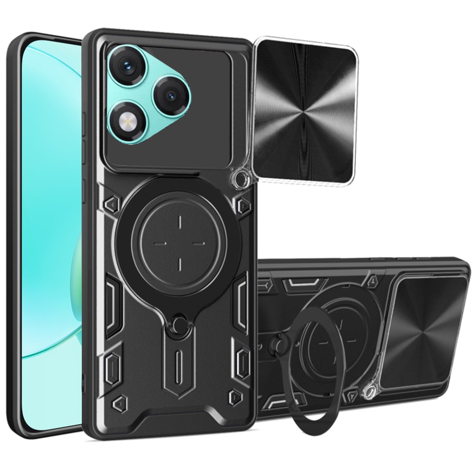 Husa pentru Honor 400 Lite, SKYDDAR INNOVATION, SafeCover, Inel Magnetic, Protectie Camera, Negru, set cu sticker