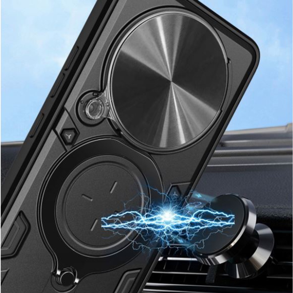 Husa pentru Honor Magic5 Lite, cu inel magnetic si suport ajustabil, protecție completa camera, SKDR SafeCover - Negru - 2 | YEO