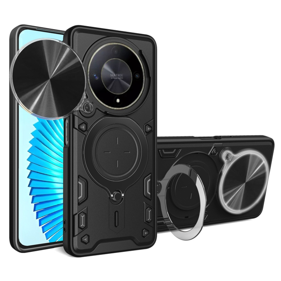 Husa pentru Honor Magic6 Lite, SKYDDAR INNOVATION, CamGuard Pro, Inel Magnetic, Protectie Camera, set cu sticker, Negru
