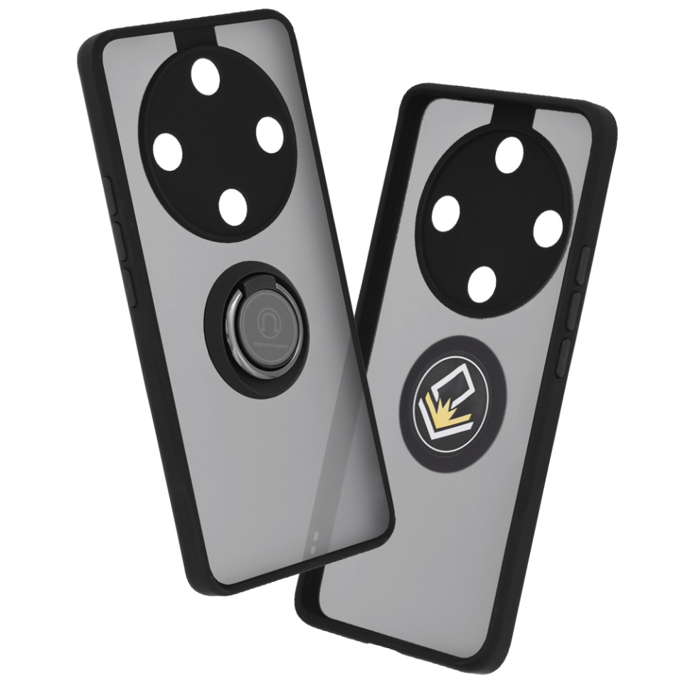 Husa pentru Honor Magic6 Lite, SKYDDAR INNOVATION, Glinth cu Inel Rotativ 360° Magnetic, Negru, set cu sticker