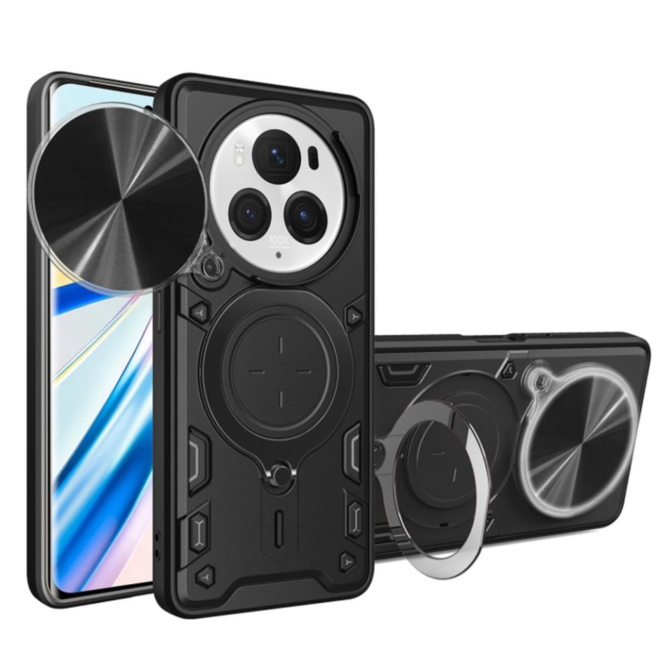 Husa pentru Honor Magic6 Pro, cu inel magnetic si suport ajustabil, protecție completa camera, SKDR SafeCover - Negru